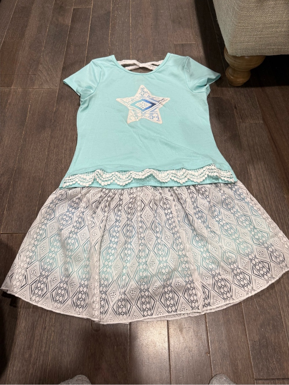 Aqua Star Lace-Trim Girls' Dress